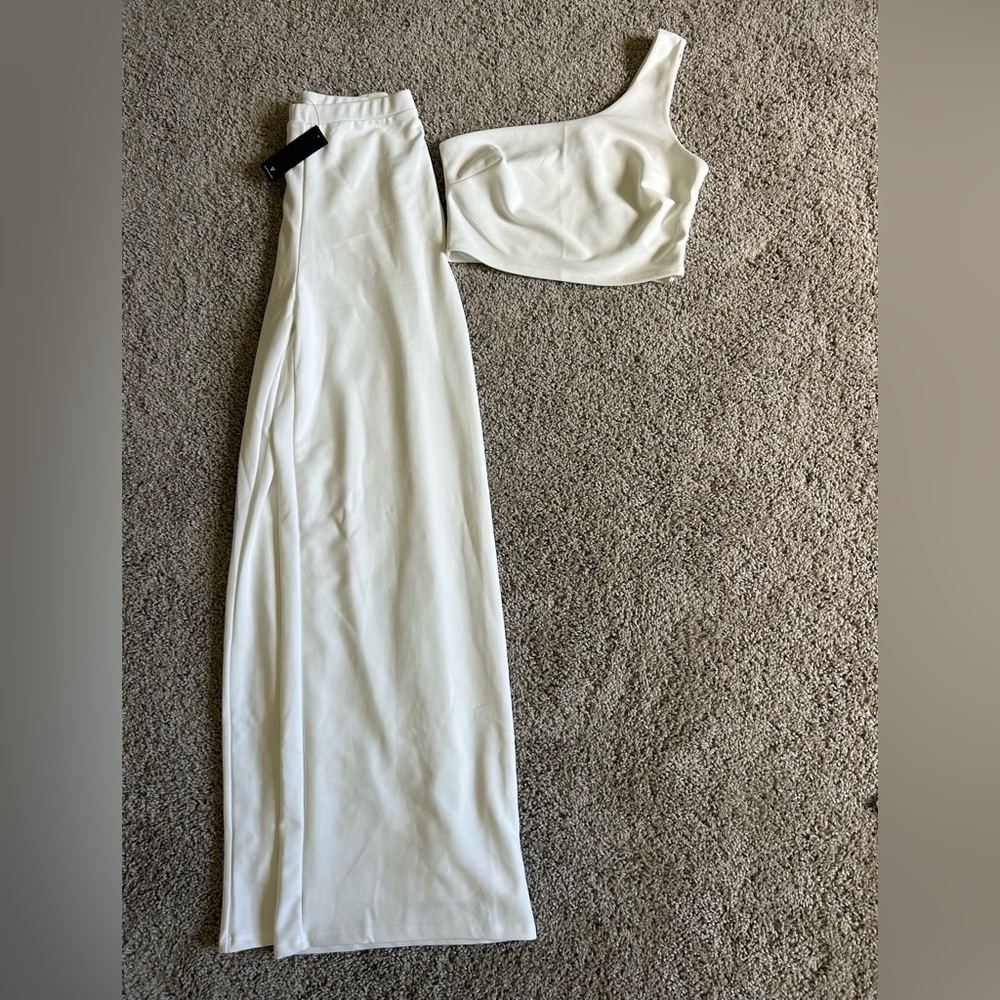 Lulu's One-Shoulder Two-Piece Women's Jumpsuit Amor and Beyond Ivory Size Medium